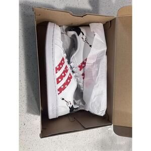 Adidas Disney Collaboration White Sneakers with Red Polka Dot Stripes